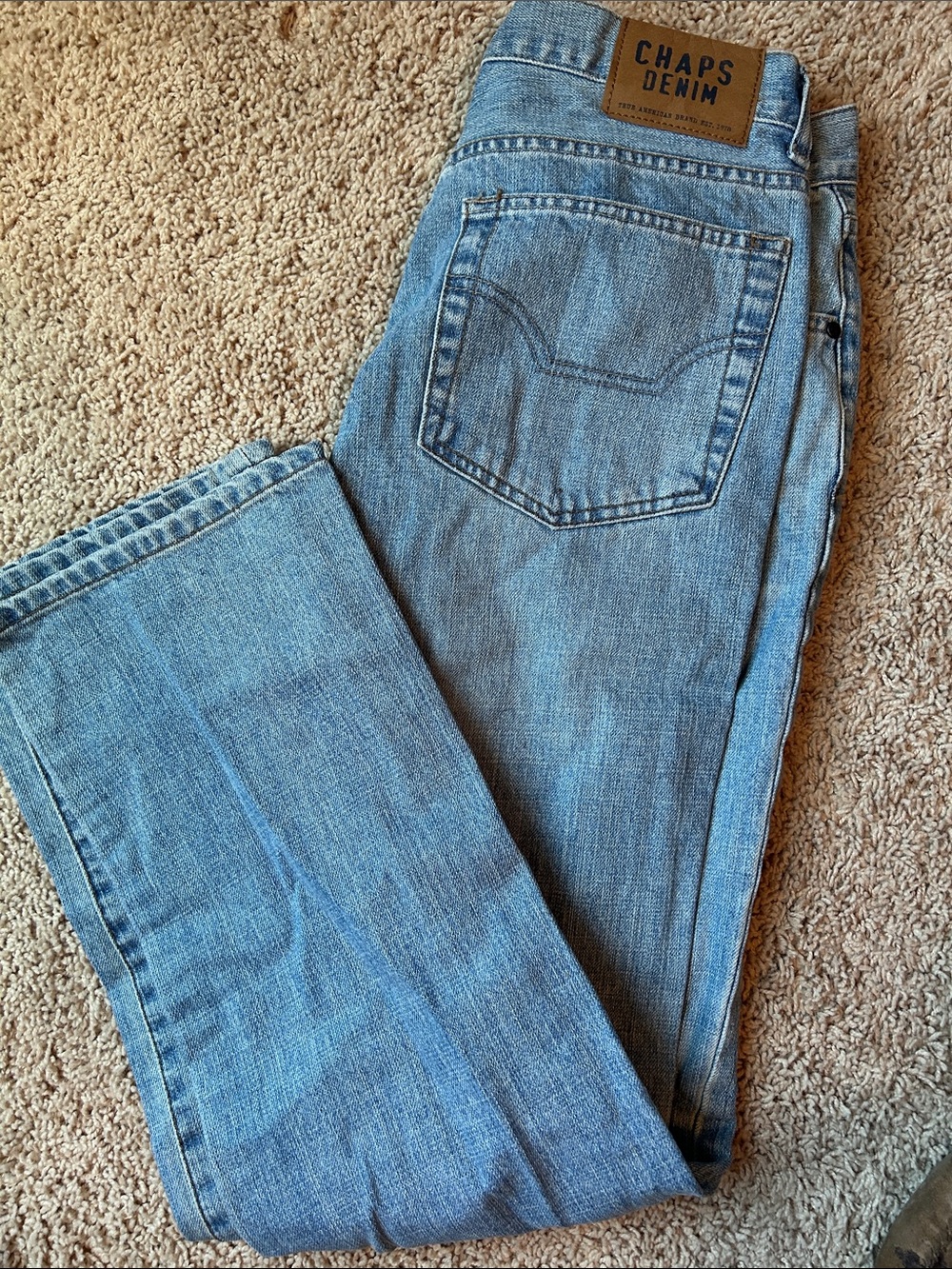 Chaps Men's Straight Leg Jeans in Light Blue Denim